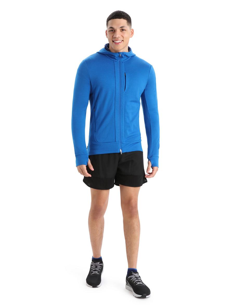 Icebreaker Merino Quantum III Long Sleeve Zip Férfi Kapucnis Pulóver Királykék Sötétkék | HU 1268CTVE